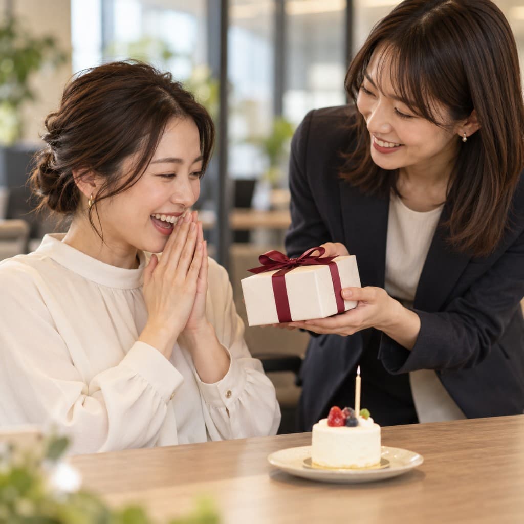 誕生日にギフトを贈る様子