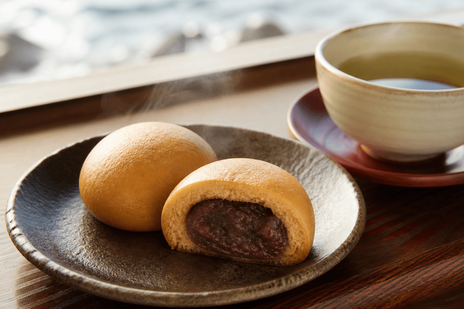 熱海の温泉まんじゅうとお茶