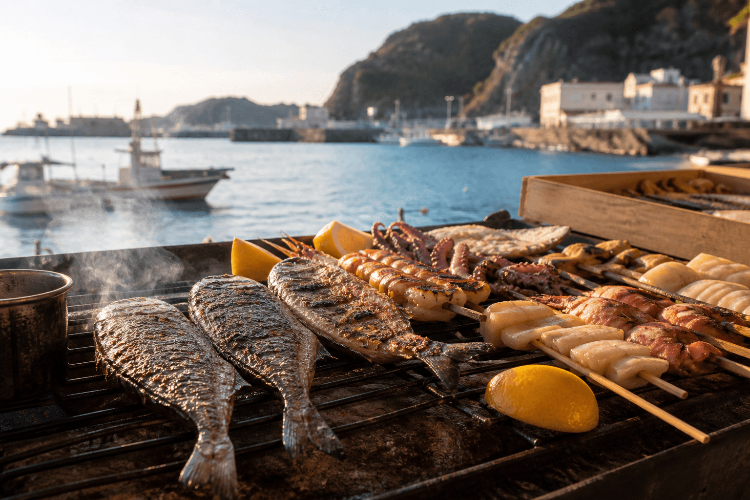下田の港の焼き魚